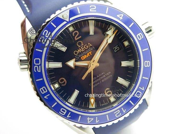 0307 HighPerformance Seamaster Planet Ocean GMT 600M Blue Dial SS On Blue Rubber Strap A 8278
